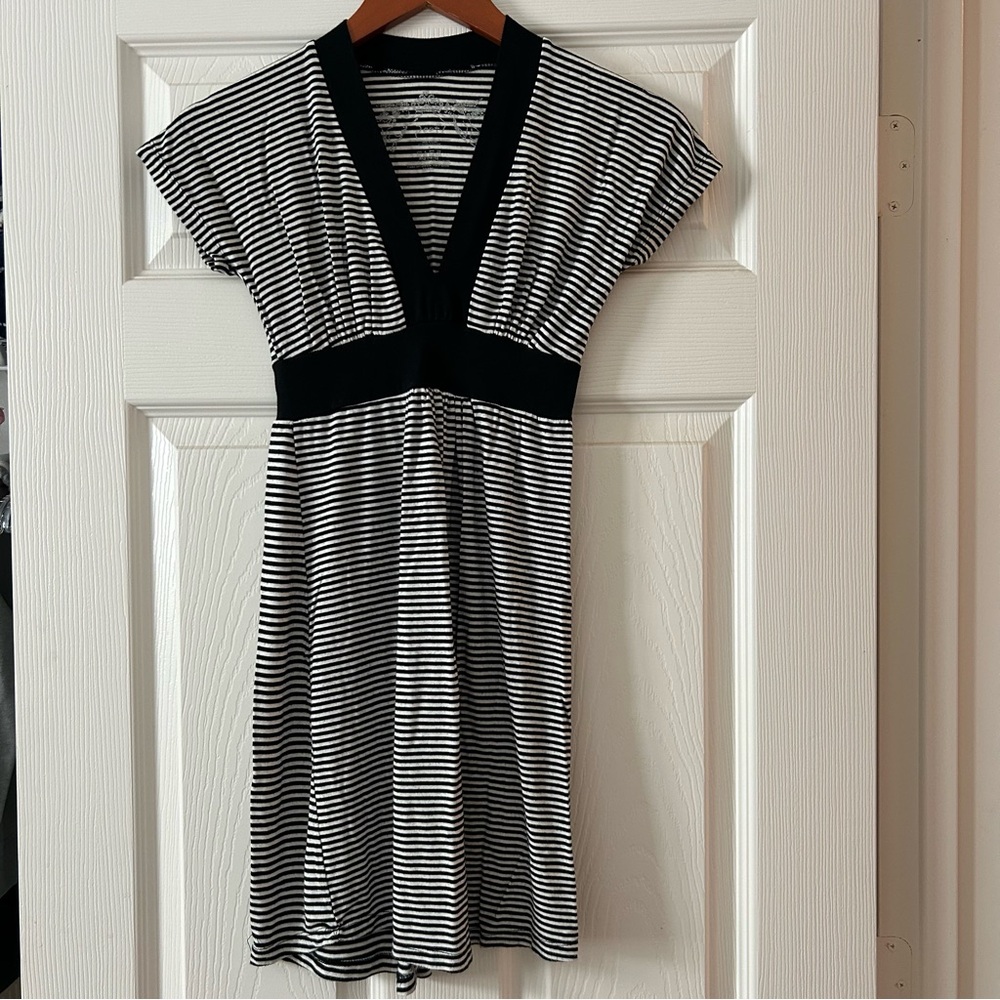 Poof! Black and White V-Neck Mini Dress